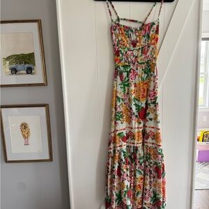 FARM Rio- White Floral Sketch Midi Dress